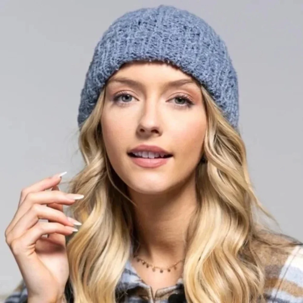 SOLD OUT Blue Soft Knit Pompom Winter Beanie Hat - Picture 3 of 4